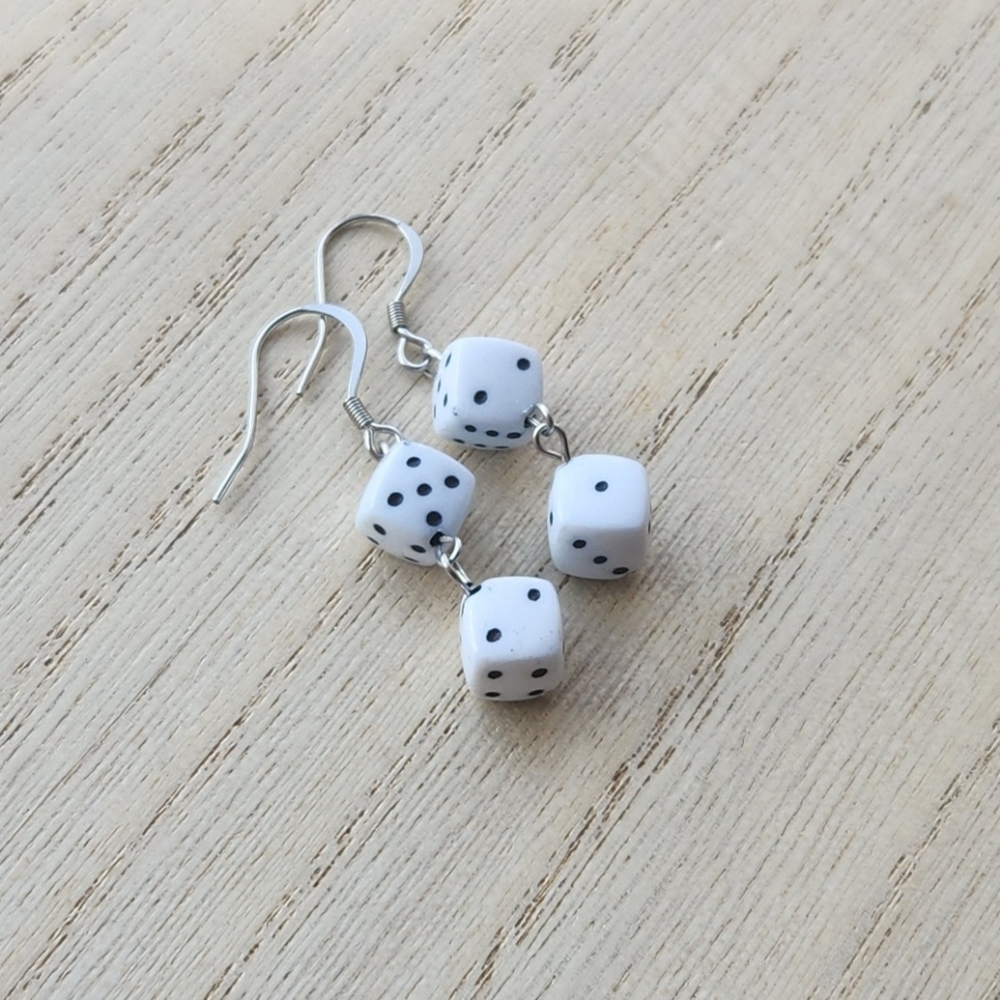 Dice Earrings - Stainless Steel - Handmade - Picture 5 of 5